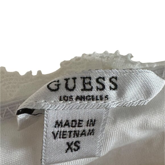 Guess Lace Long Sleeve Top Womens XS Nylon Spandex White Floral Lace-Up Boho - Picture 5 of 8